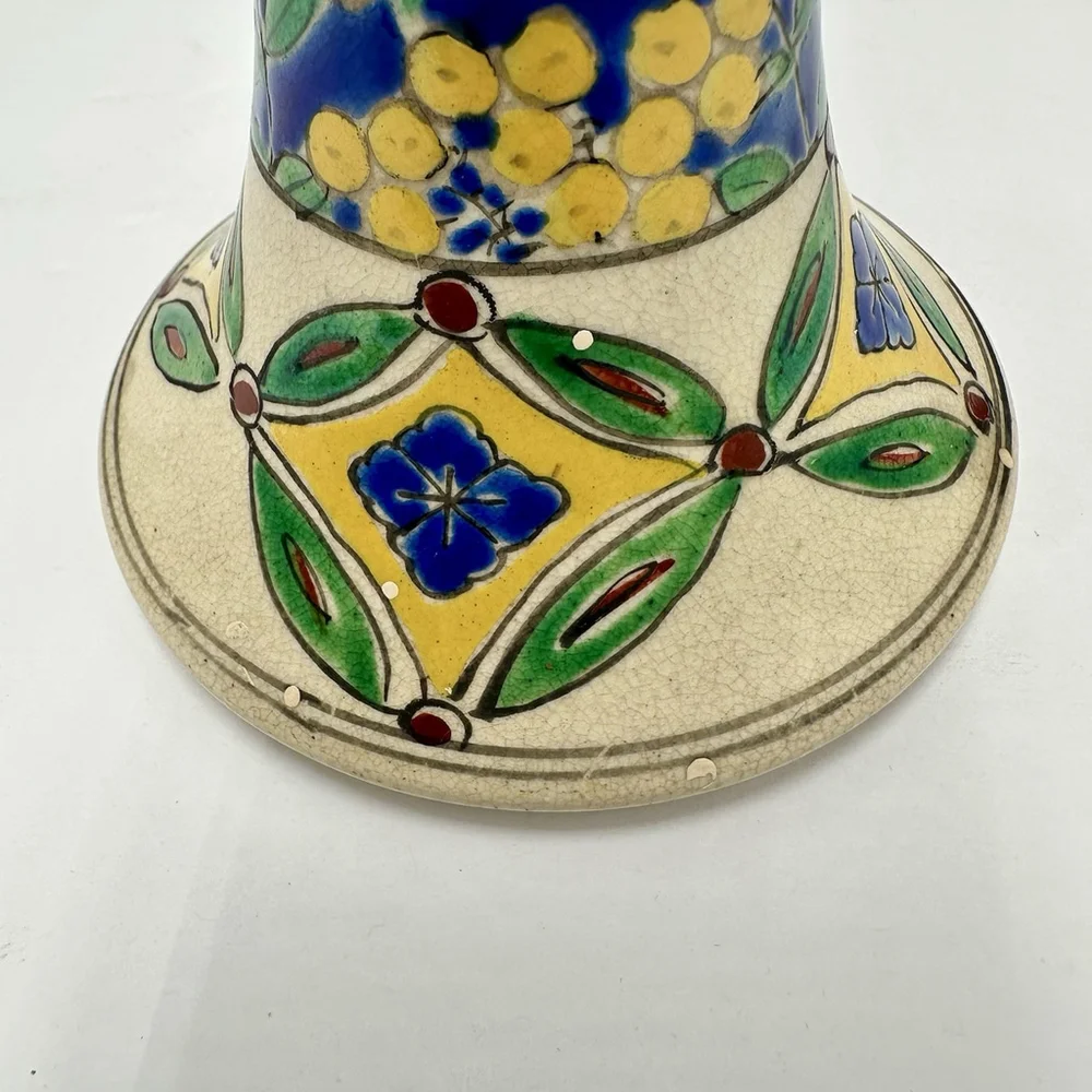 Boho Hand Painted Candlestick Holder 6” Japan Flowers Glazed Ceramic
